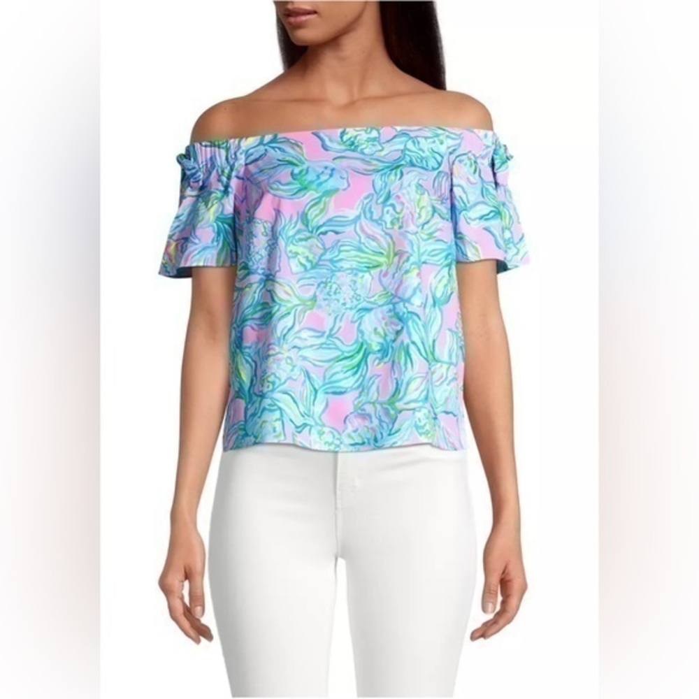 Lilly Pulitzer Tamara Off Shoulder Top in Pelican Pink Off The Scales Print NWT